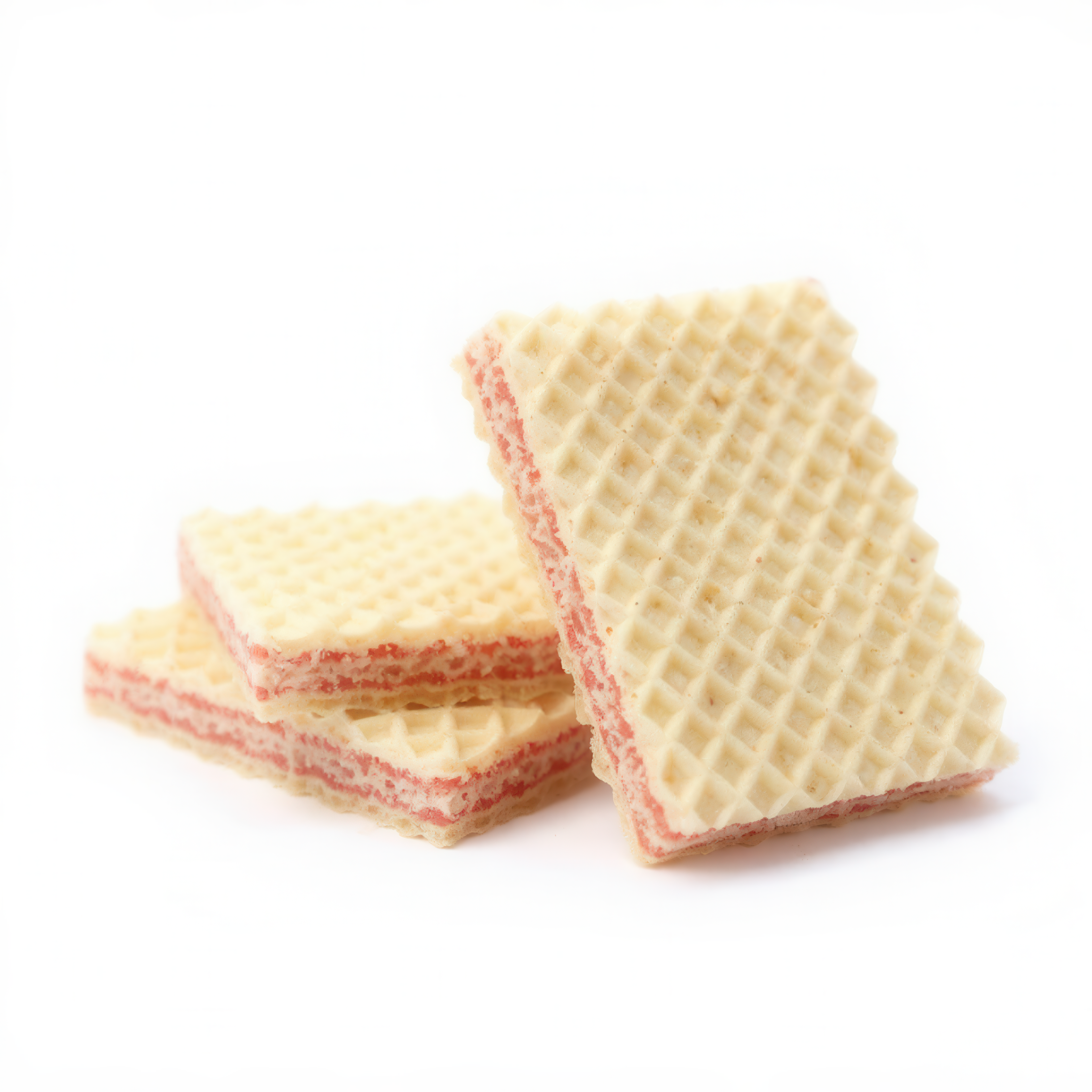 Wafer biscuits with creamy chocolate filling in flowpack packaging, export-ready