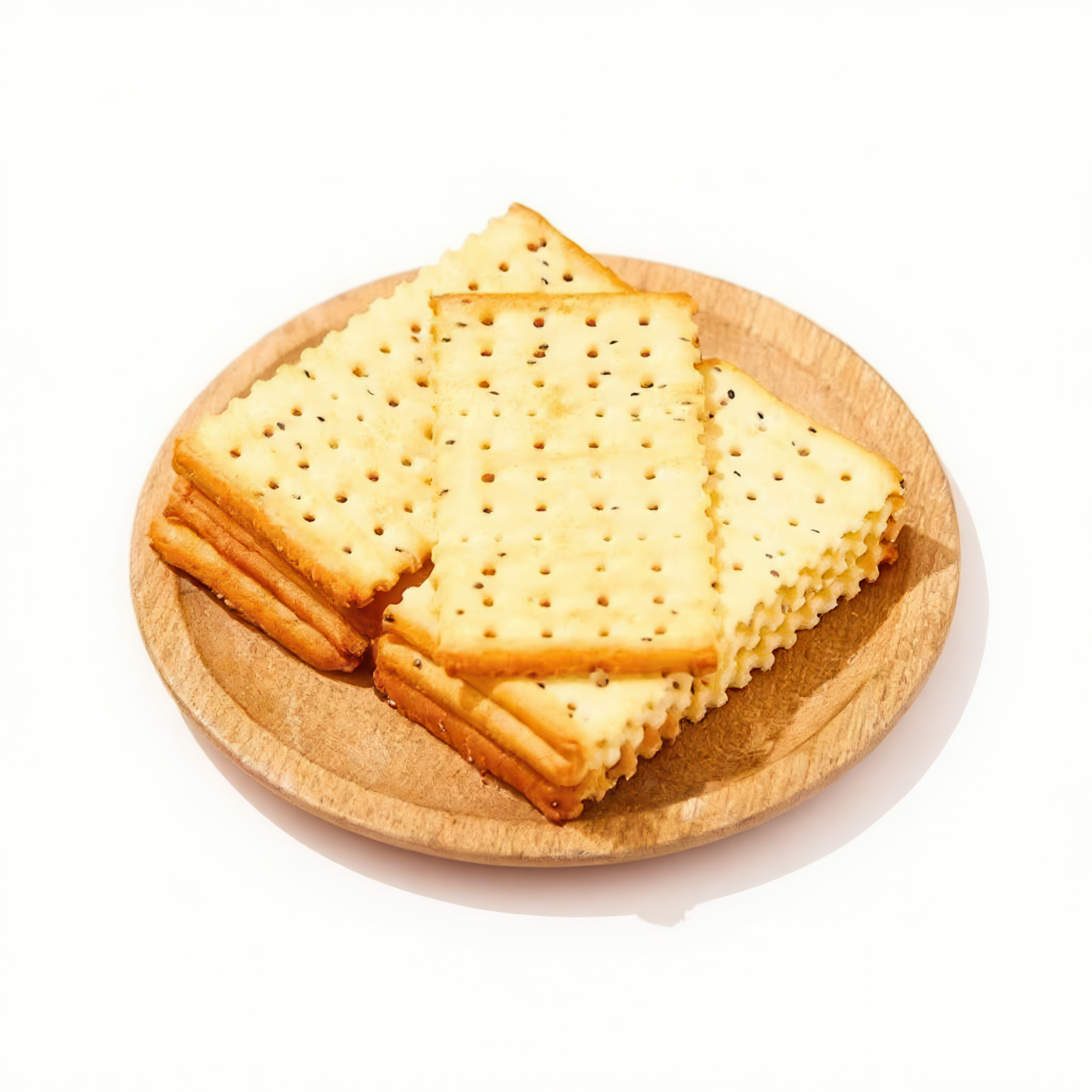 Pack of soda crackers with light, crispy texture, industrial biscuit for private label export