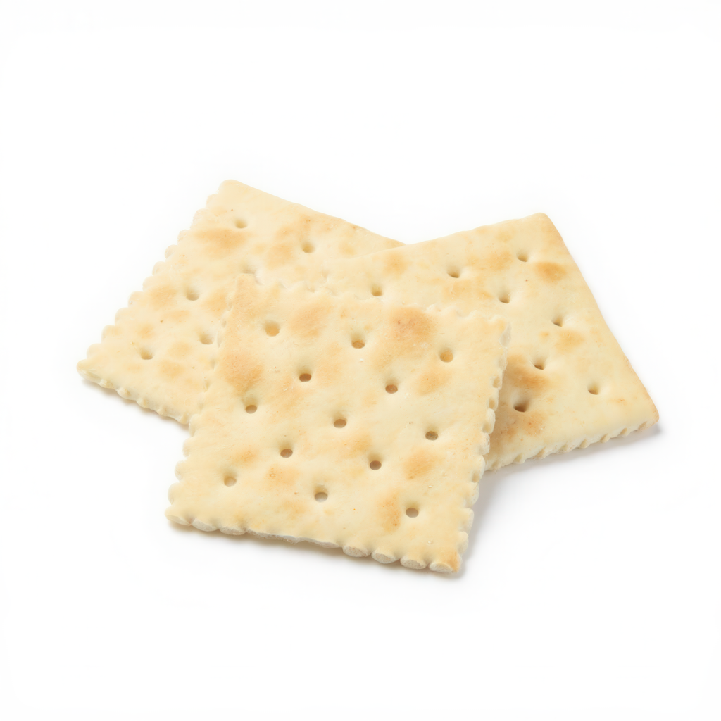 Pack of soda crackers with light, crispy texture, industrial biscuit for private label export