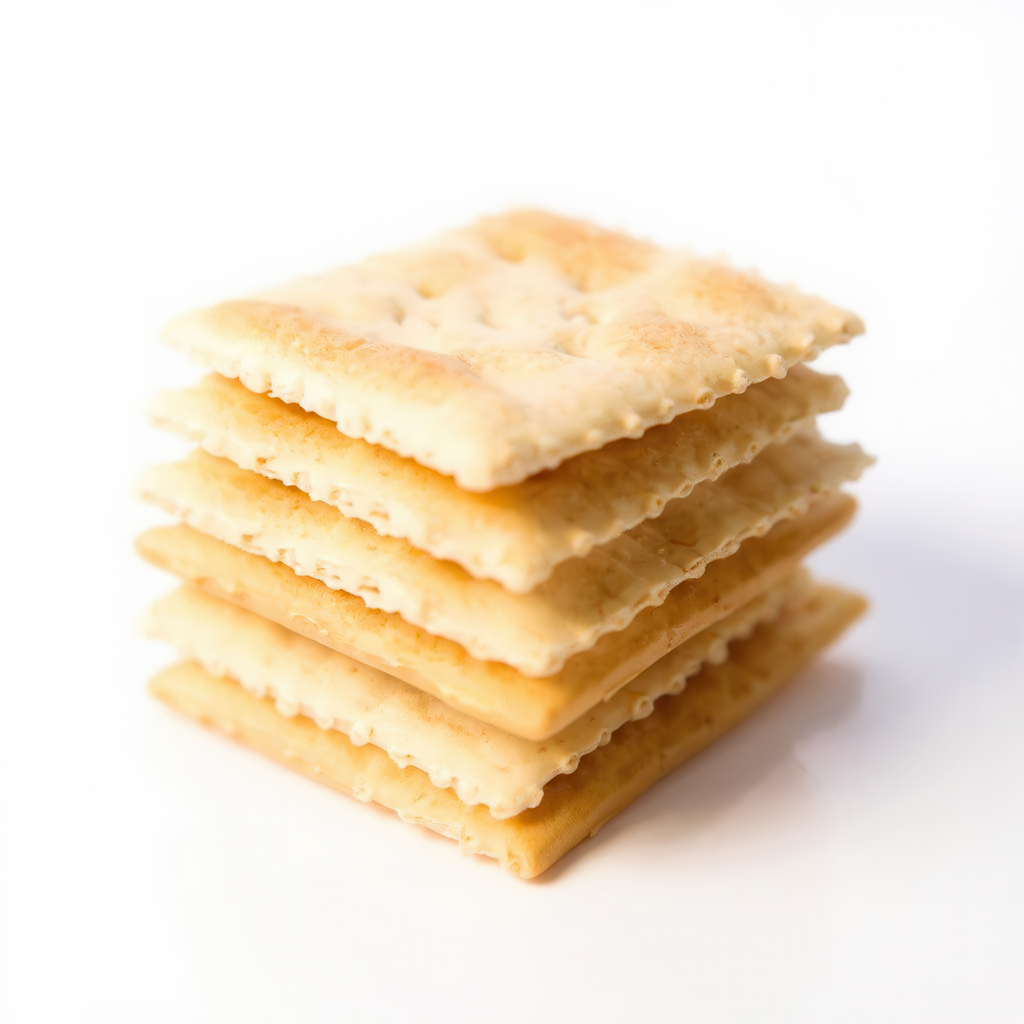 Pack of soda crackers with light, crispy texture, industrial biscuit for private label export